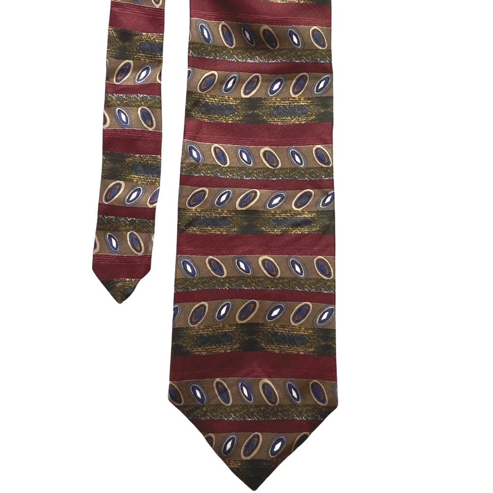 All Silk Necktie Mens Geometric Stripe AOP Career